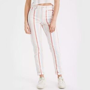 American Eagle Peach Striped Mom Jeans Size 2 Long